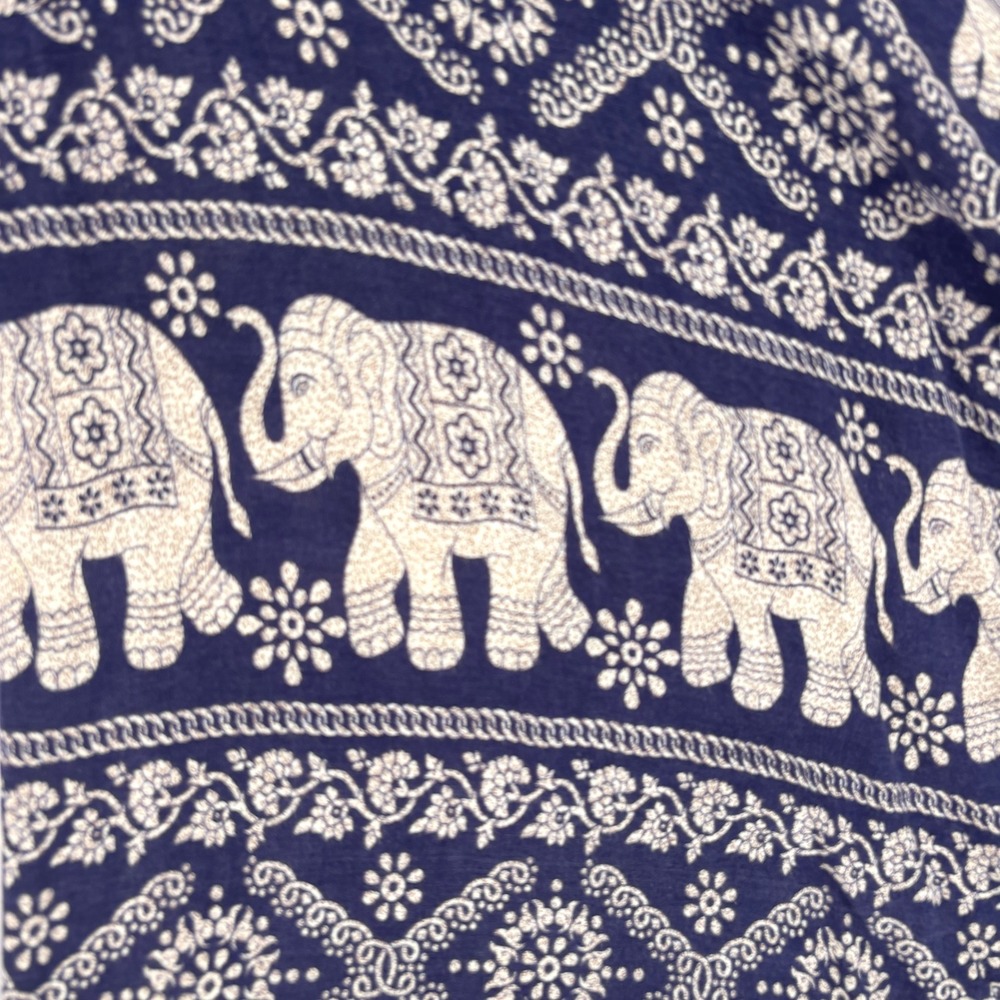 Elephant Print Harem Pants Blue Smocked Waist Boho XL - Picture 3 of 8